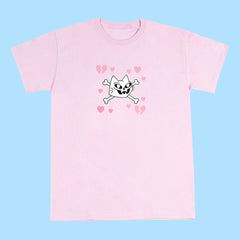 skullcat tee light pink